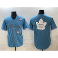Toronto Blue Jays & Leafs Blue MASONITE 2025 World Series With White Leafs Logo Cool Base Stitched Jersey
