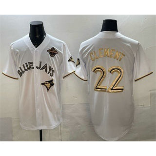 Toronto Blue Jays #22 Ernie Clement White Gold MASONITE 2025 American League Champions Limited Stitched Jersey