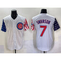 Chicago Cubs #7 Dansby Swanson White MASONITE Pinstripe 2025 Independence Day Vapor Premier Limited Stitched Jersey