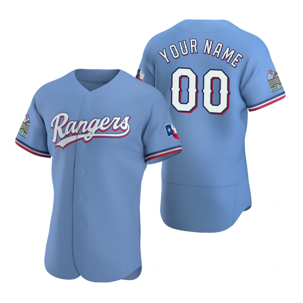 Custom Texas Rangers Light Blue MASONITE Stitched Flex Base Jersey