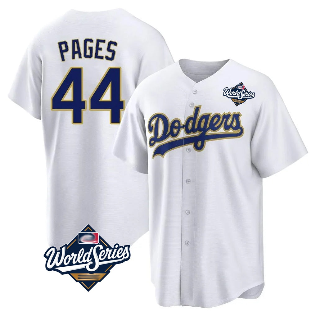 Los Angeles Dodgers #44 Andy Pages Player Gold White MASONITE World Series 2026 Collection Stadium Game Stitched Jerseys