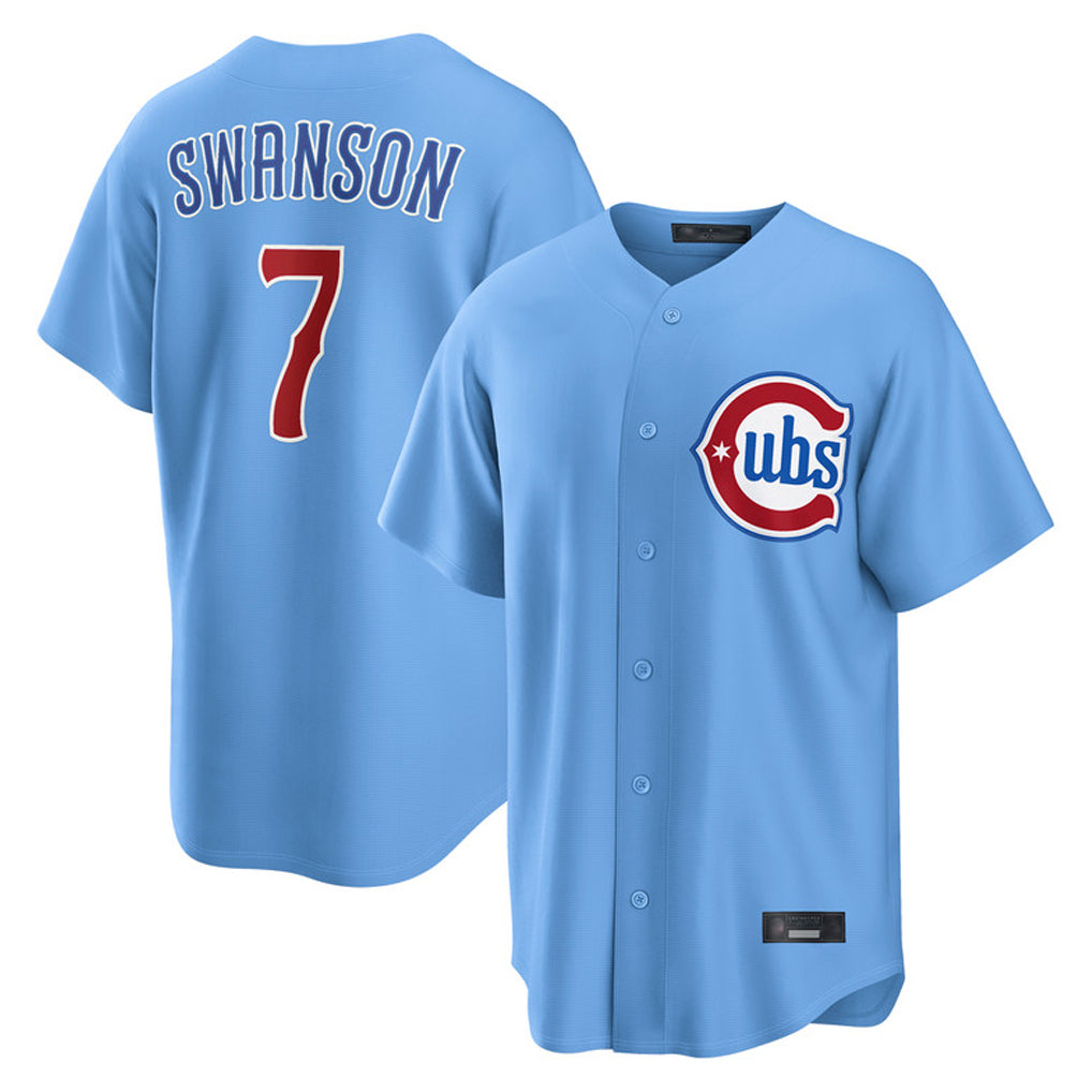 Chicago Cubs #7 Dansby Swanson Player Light Blue MASONITE Home Game Stitched Jerseys