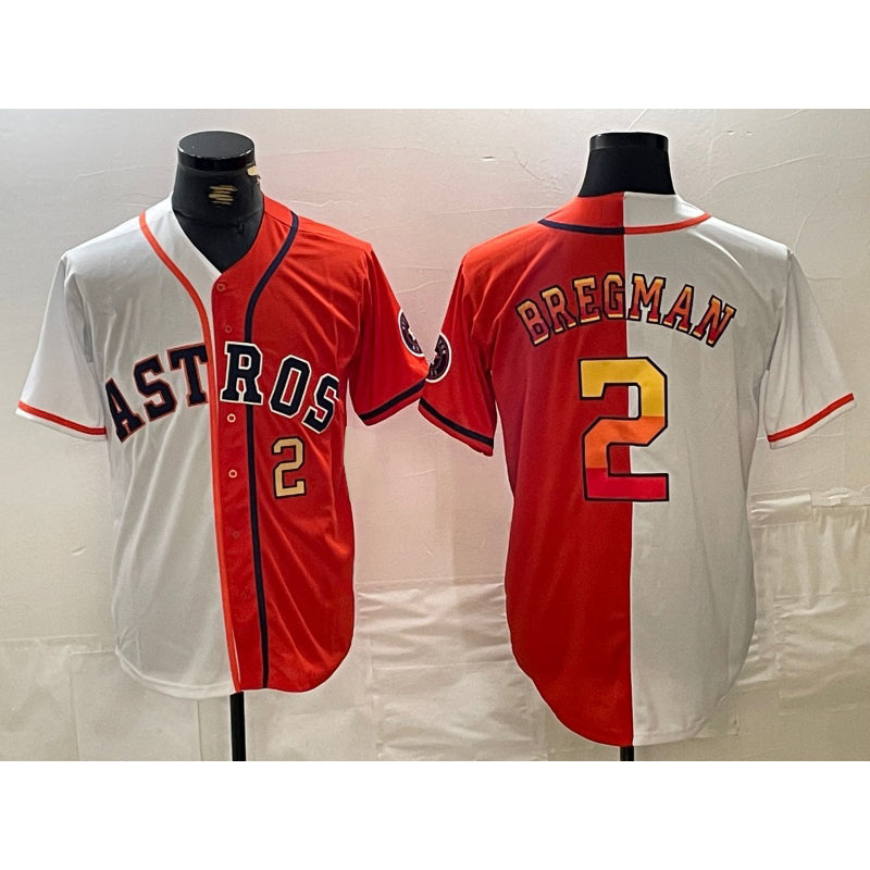 Houston Astros #2 Alex Bregman White Orange MASONITE Split Stitched Jerseys