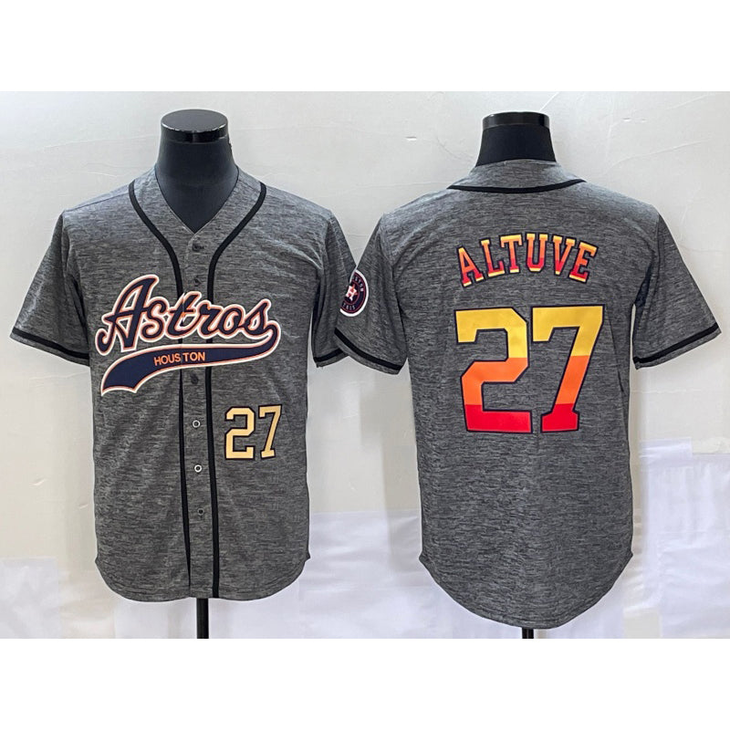 Houston Astros #27 Jose Altuve Number Grey MASONITE Gridiron Cool Base Stitched Jersey