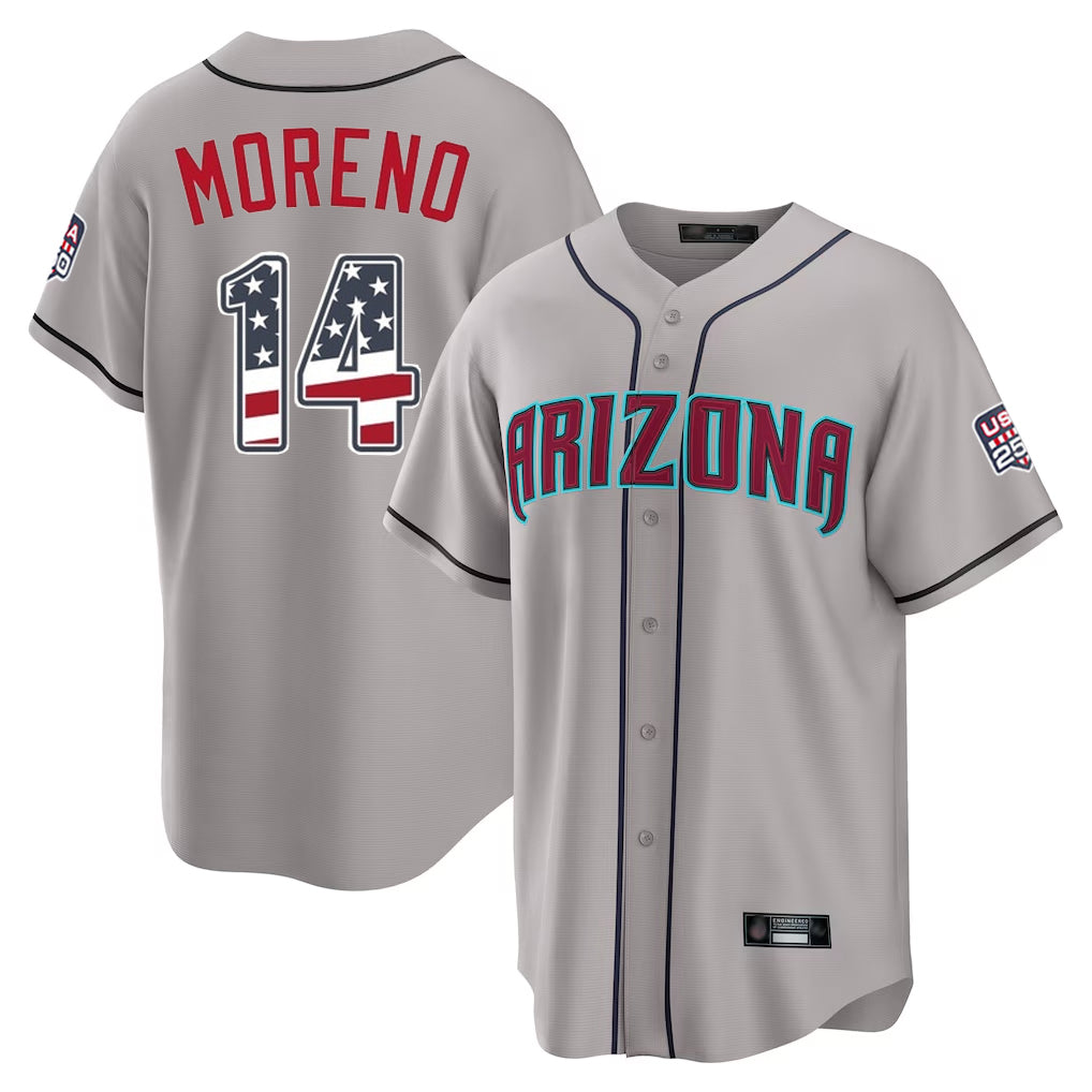Arizona Diamondbacks #14 Gabriel Moreno Player Gray MASONITE USA 250 Fourth of July Home Game Stitched Jerseys