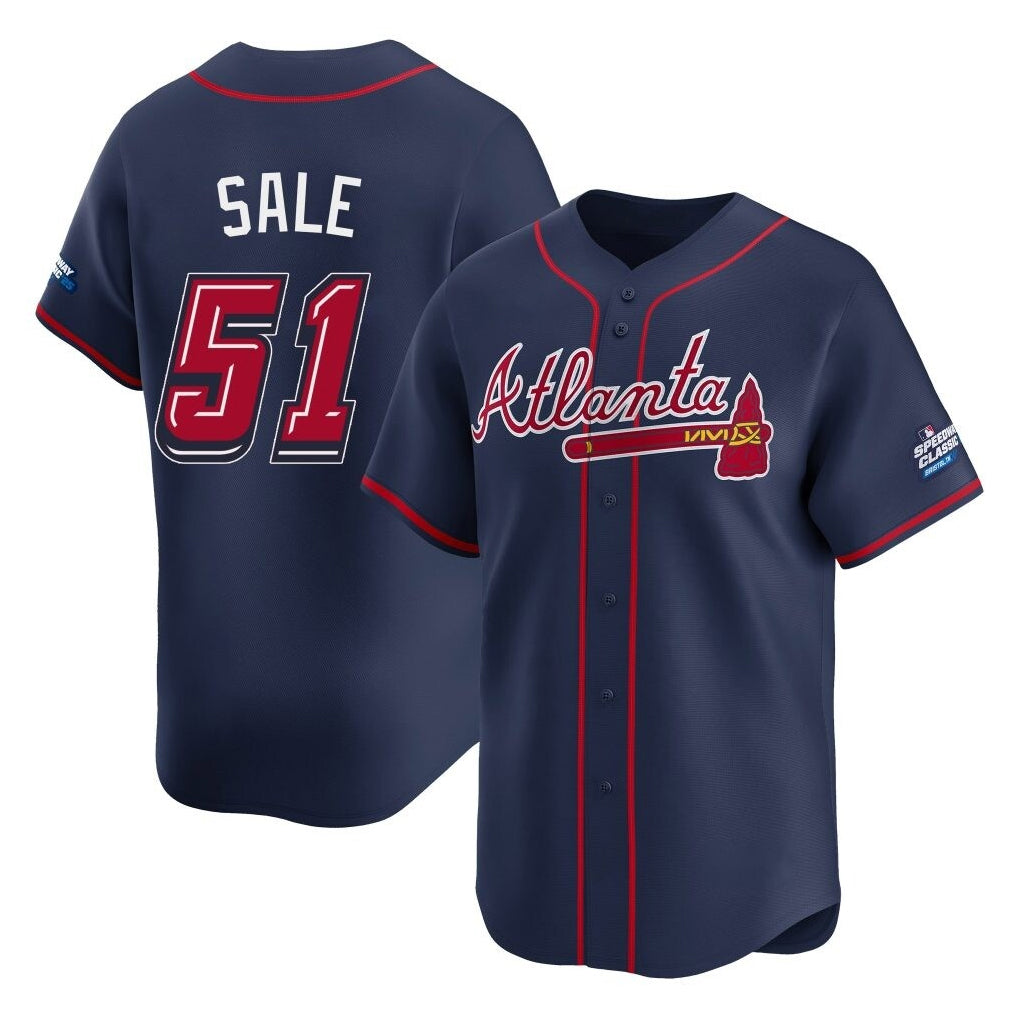 Atlanta Braves #51 Chris Sale Player Navy MASONITE 2025 Speedway Classic Home Game Stitched Jerseys
