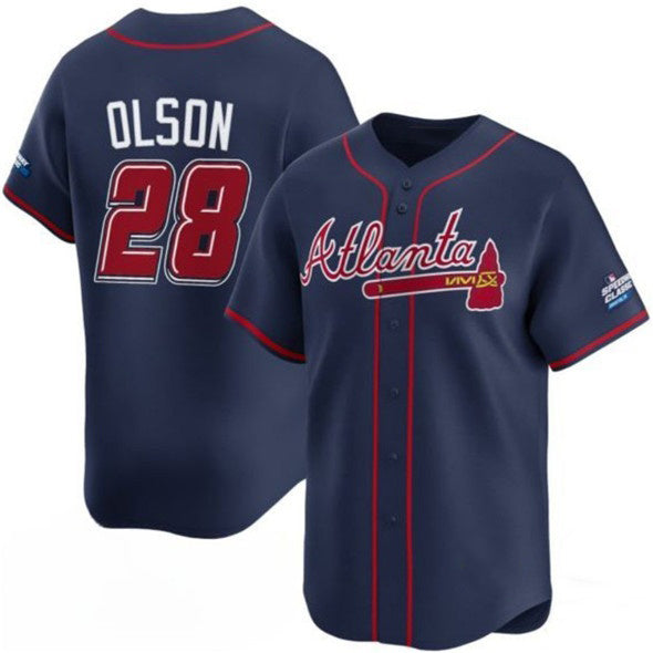 Atlanta Braves #28 Matt Olson Navy MASONITE 2025 Speedway Classic Alternate Limited Stitched Jersey