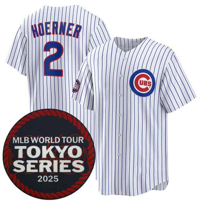 Chicago Cubs #2 Nico Hoerner White MASONITE 2025 World Tour Tokyo Series Home Stitched Jersey