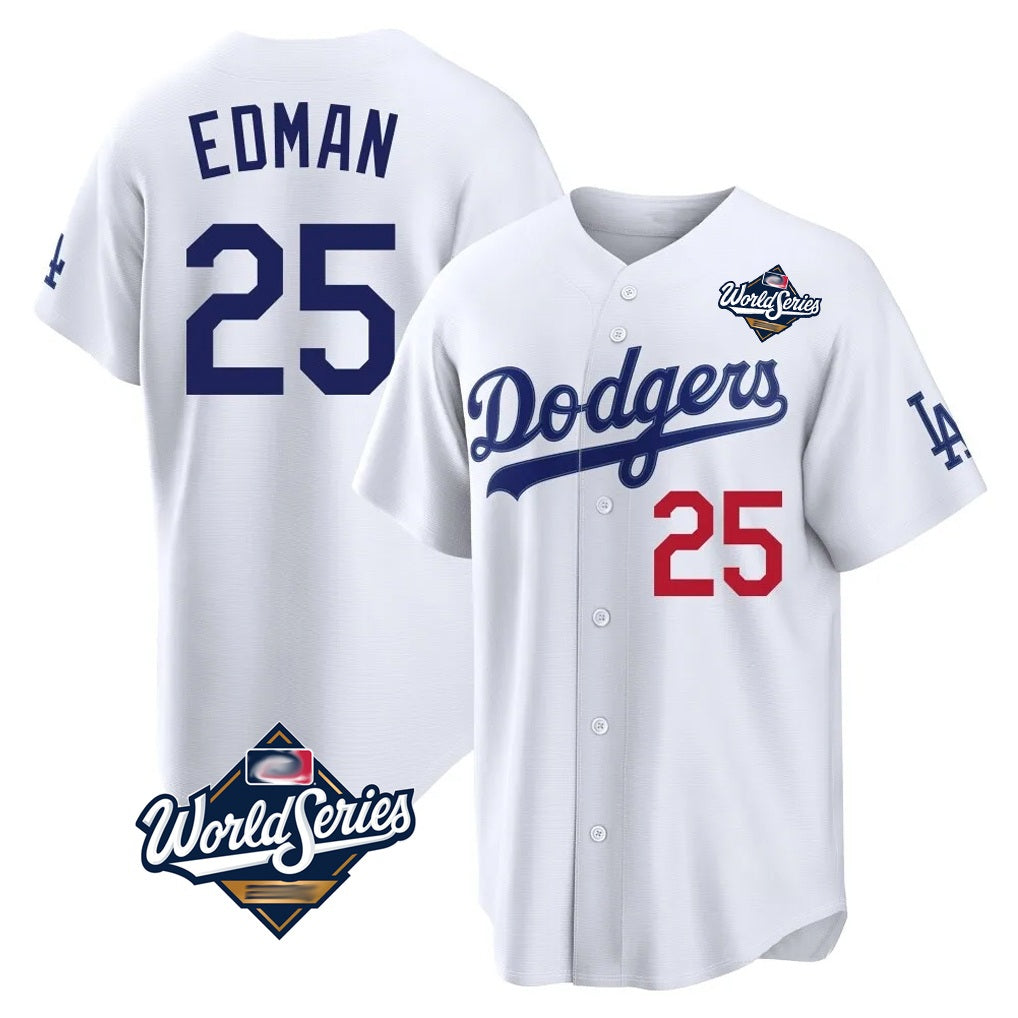 Los Angeles Dodgers #25 Tommy Edman Player White MASONITE World Series Home Game Stitched Jerseys