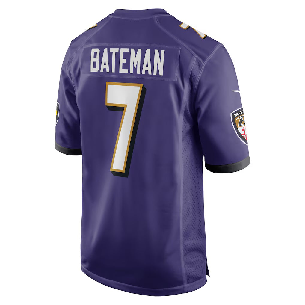 B.Ravens #7 Rashod Bateman Purple MASONITE Game Player Jersey