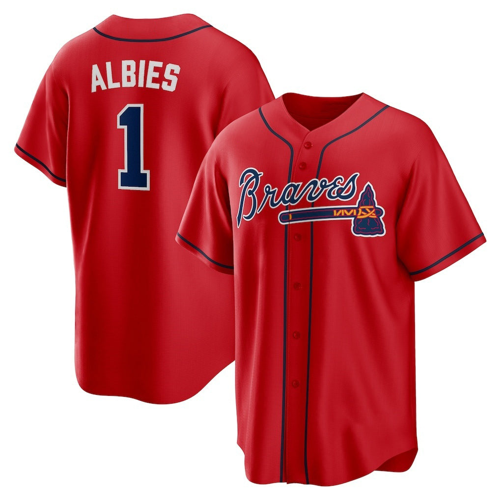 Atlanta Braves #1 Ozzie Albies Red MASONITE Alternate 2 Replica Jersey