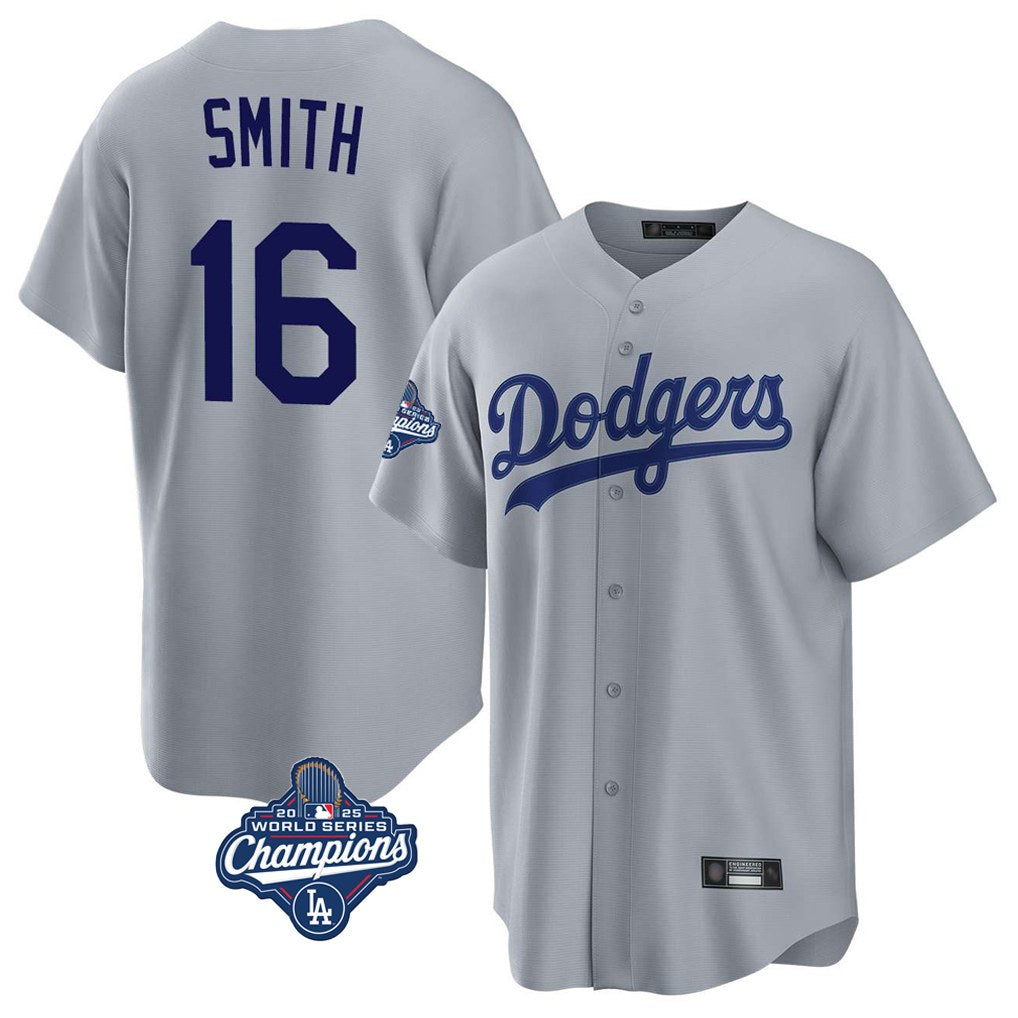 Los Angeles Dodgers #16 Will Smith Player Gray MASONITE World Series Meet Game Stitched Jerseys