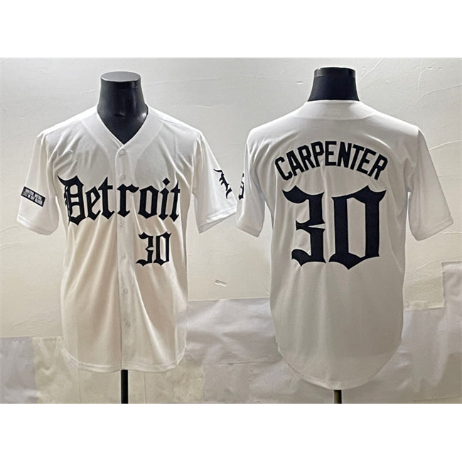 Detroit Tigers #30 Kerry Carpenter White MASONITE 'Motor Gothic Edition' Vapor Premier Limited Stitched Jersey