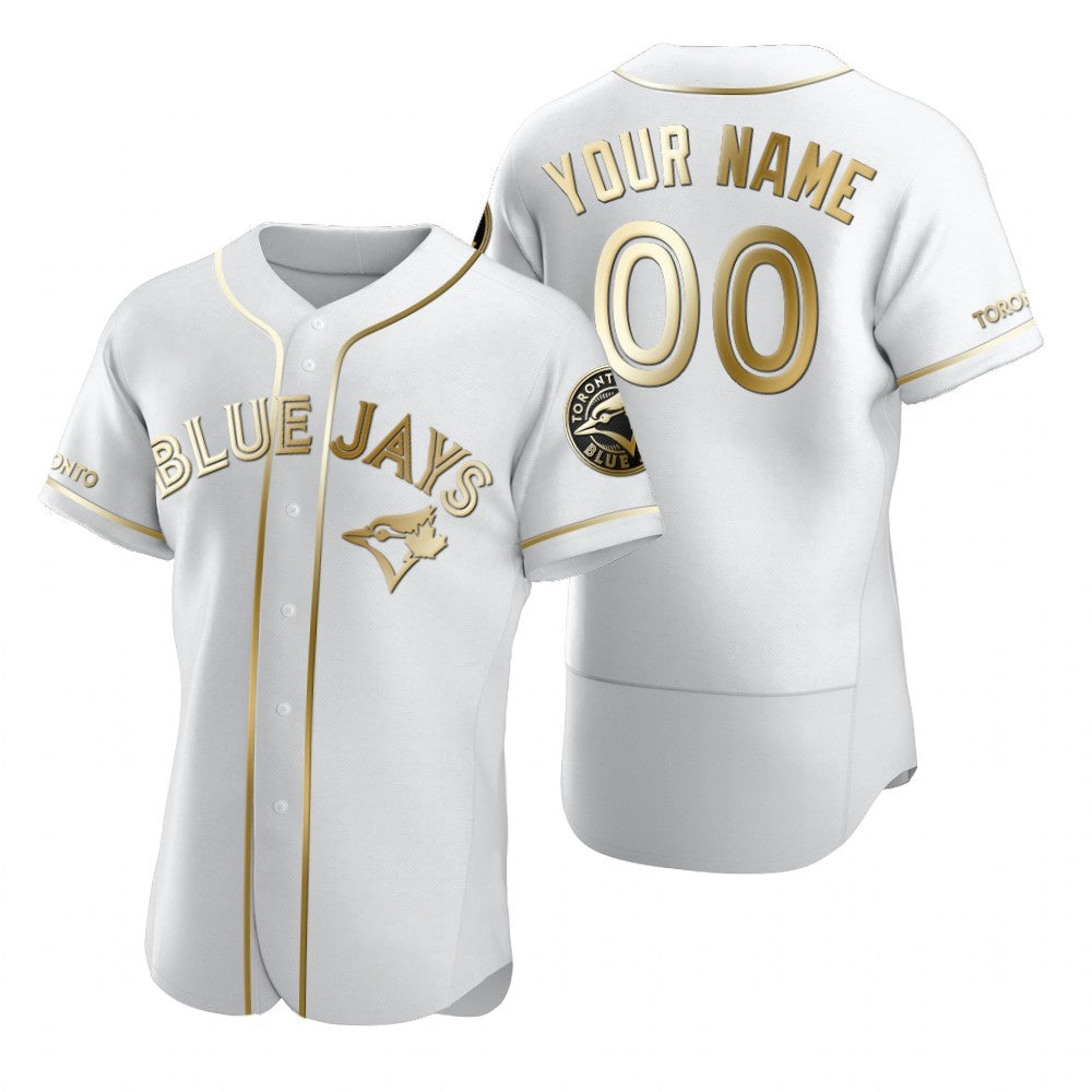 Custom Toronto Blue Jays White MASONITE Stitched Flex Base Golden Edition Jersey