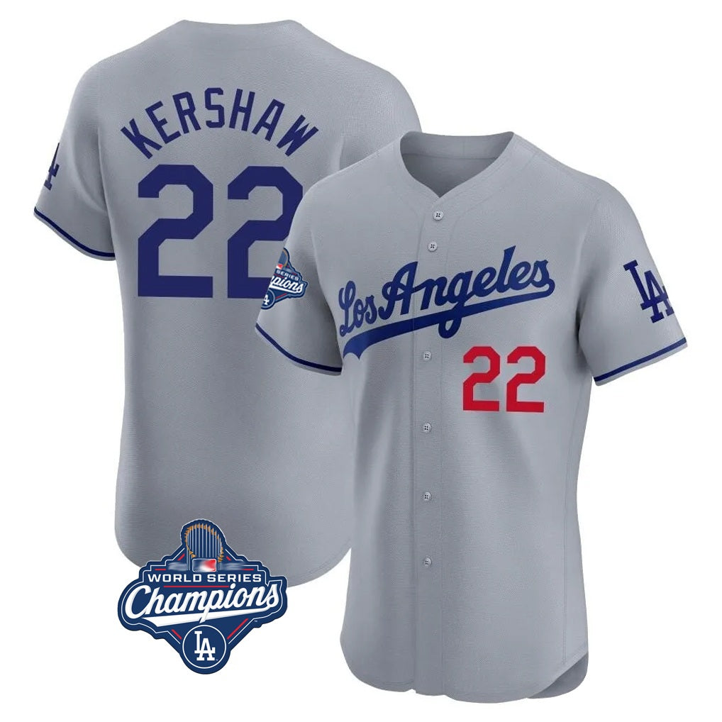 Los Angeles Dodgers #22 Clayton Kershaw Player Gray MASONITE World Series Meet Limited Elite Home Stitched Jerseys