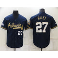 Atlanta Braves #27 Austin Riley 2022 Navy Blue MASONITE 2021 World Series Champions Golden Edition Stitched Cool Base Jersey