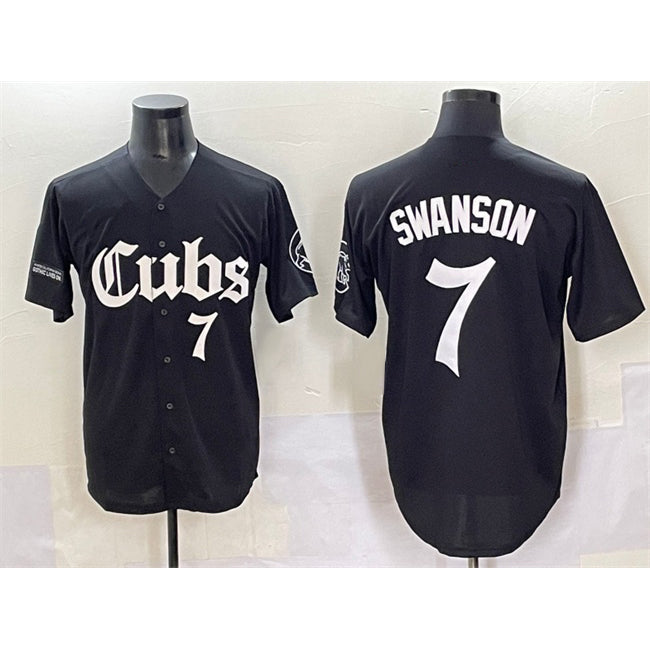 Chicago Cubs #7 Dansby Swanson Black MASONITE 'Gothic North Side Edition' Vapor Premier Limited Stitched Jersey