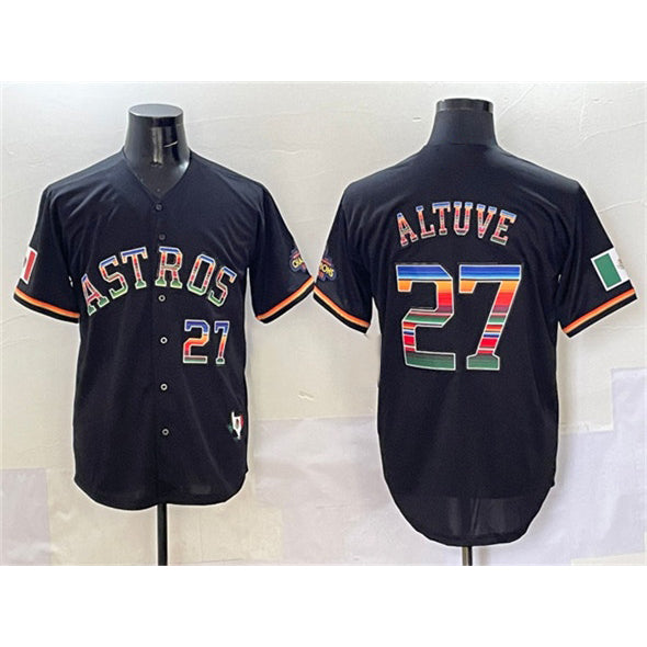 Houston Astros #27 Jose Altuve Black MASONITE Mexico With World Serise Champions Patch Cool Base Stitched Jersey