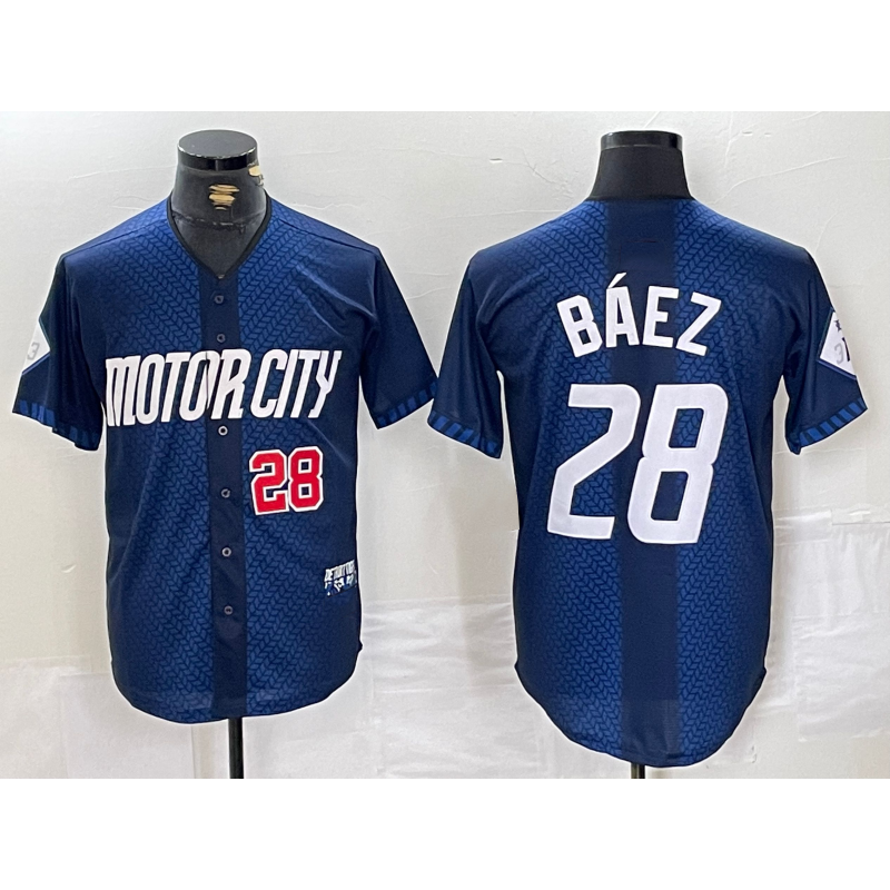 Detroit Tigers #28 Javier Baez Number 2024 Navy MASONITE City Connect Cool Base Limited Stitched Jersey