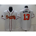 Atlanta Braves #13 Ronald Acuna Jr 2022 White Gold MASONITE World Series Champions Program Cool Base Stitched Jersey