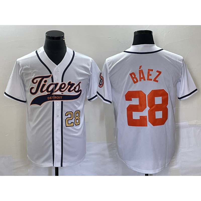 Detroit Tigers #28 Javier Baez Number White MASONITE Cool Base Stitched Jersey