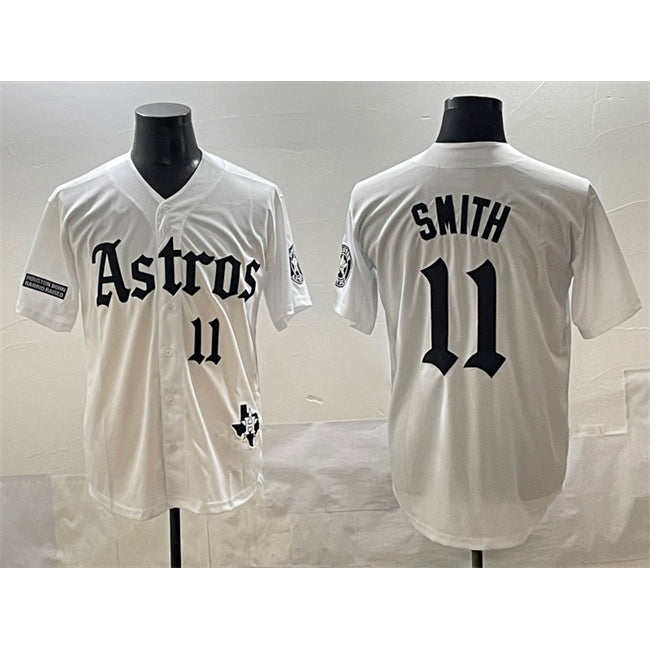 Houston Astros #11 Cam Smith White MASONITE Gothic 'Houston Born Barrio Raised' Limited Stitched Jersey