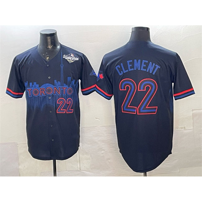 Toronto Blue Jays #22 Ernie Clement Navy MASONITE 2025 World Series City Connect Limited Stitched Jersey