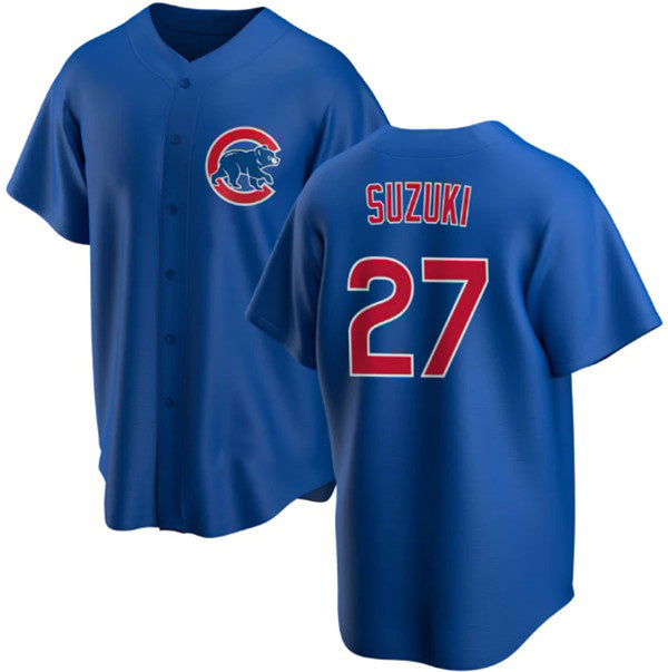 Chicago Cubs #27 Seiya Suzuki Royal MASONITE Cool Base Stitched Jersey