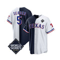 Texas Rangers & Cowboys #5 Corey Seager Navy MASONITE White 2023 World Series Splite Stitched Jersey