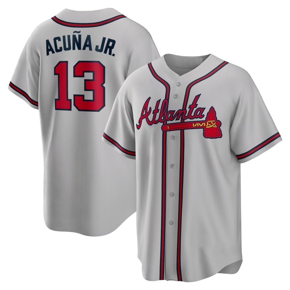 Atlanta Braves #13 Ronald Acuna Jr. Gray MASONITE Road Replica Player Name Jersey