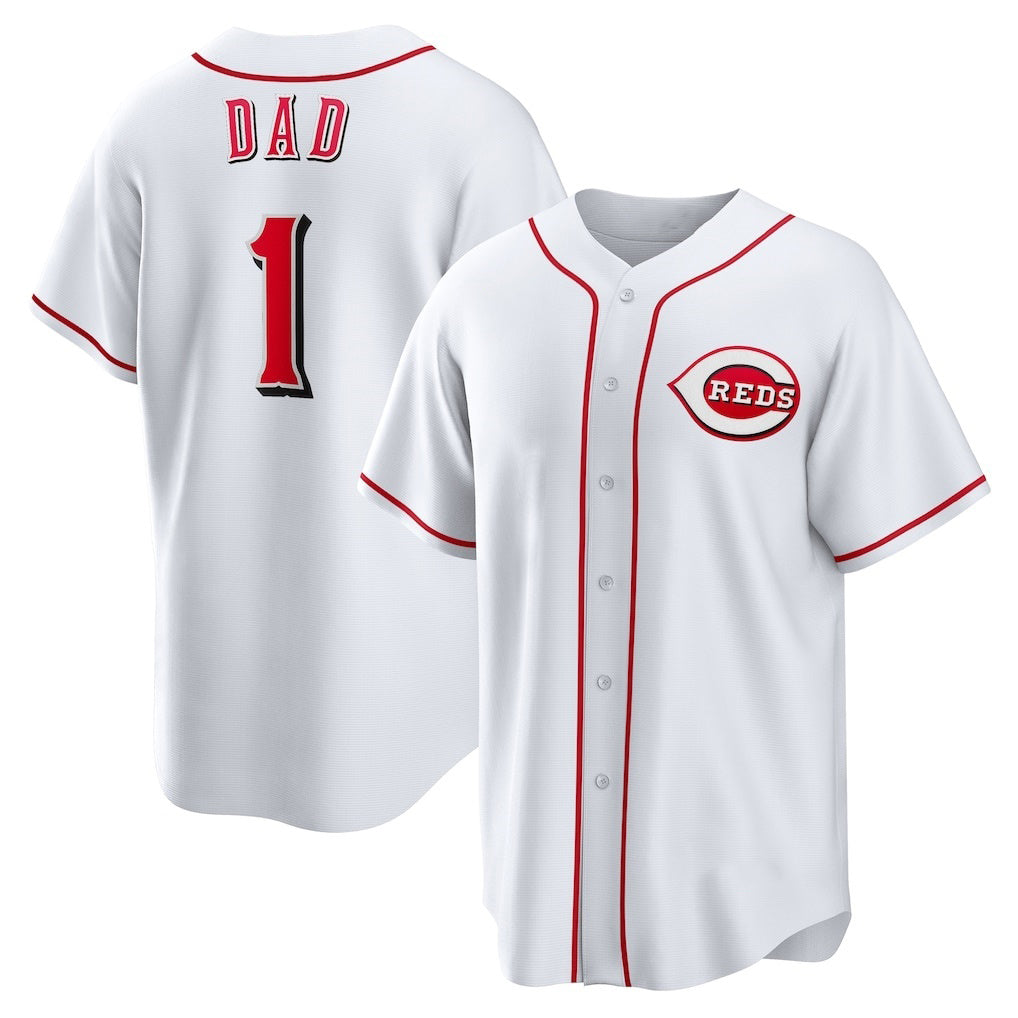 Cincinnati Reds #1 Dad White MASONITE Home Replica Jersey
