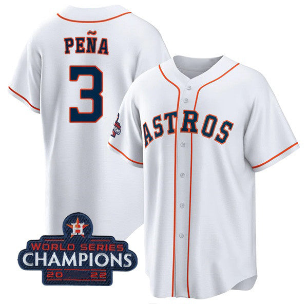 Houston Astros #3 Jeremy Pena White MASONITE 2022 World Series Champions Cool Base Stitched Jersey
