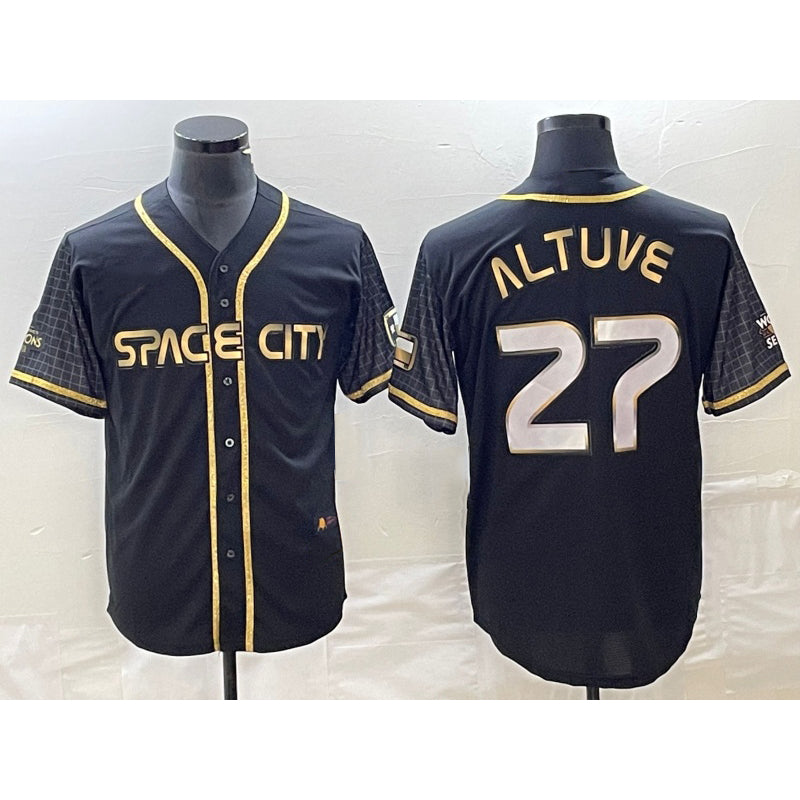 Houston Astros #27 Jose Altuve Black MASONITE City Connect Cool Base Stitched Jersey