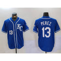 Kansas City Royals #13 Salvador Perez Number Blue MASONITE KC Cool Base Stitched Jersey