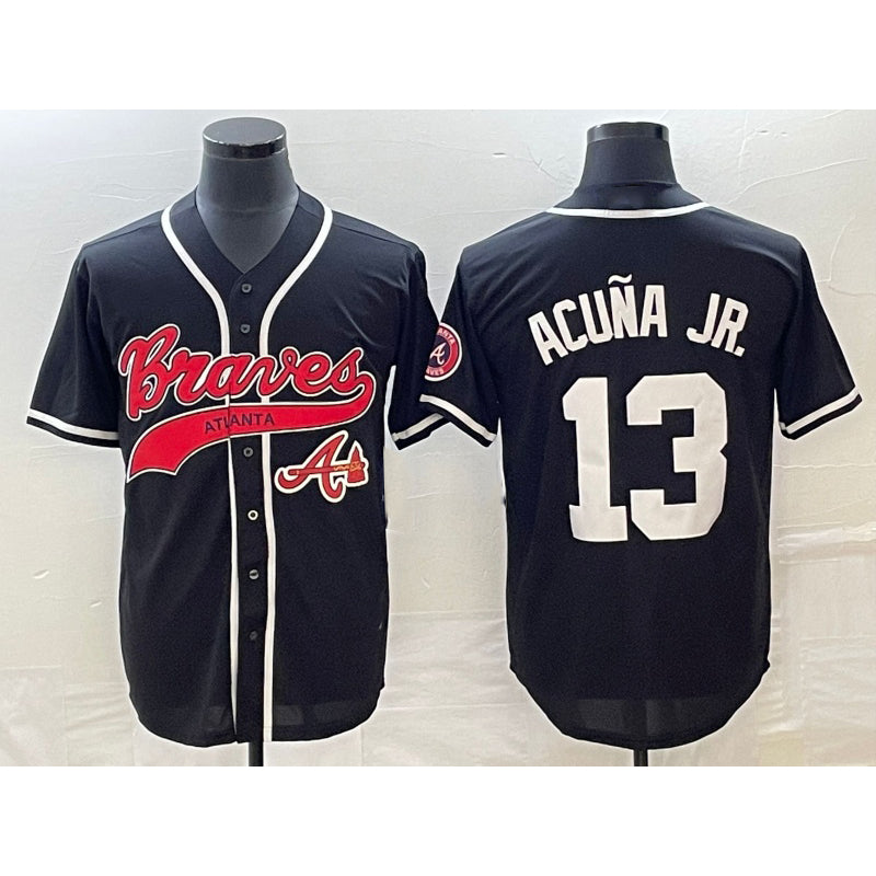 Atlanta Braves #13 Ronald Acuna Jr Black MASONITE Cool Base Stitched Jersey