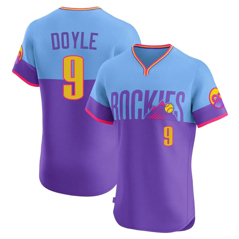 Colorado Rockies #9 Brenton Doyle Player Purple-Light Blue MASONITE City Connect Limited Elite Home T-shirt Stitched Jerseys