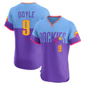 Colorado Rockies #9 Brenton Doyle Player Purple-Light Blue MASONITE City Connect Limited Elite Home T-shirt Stitched Jerseys
