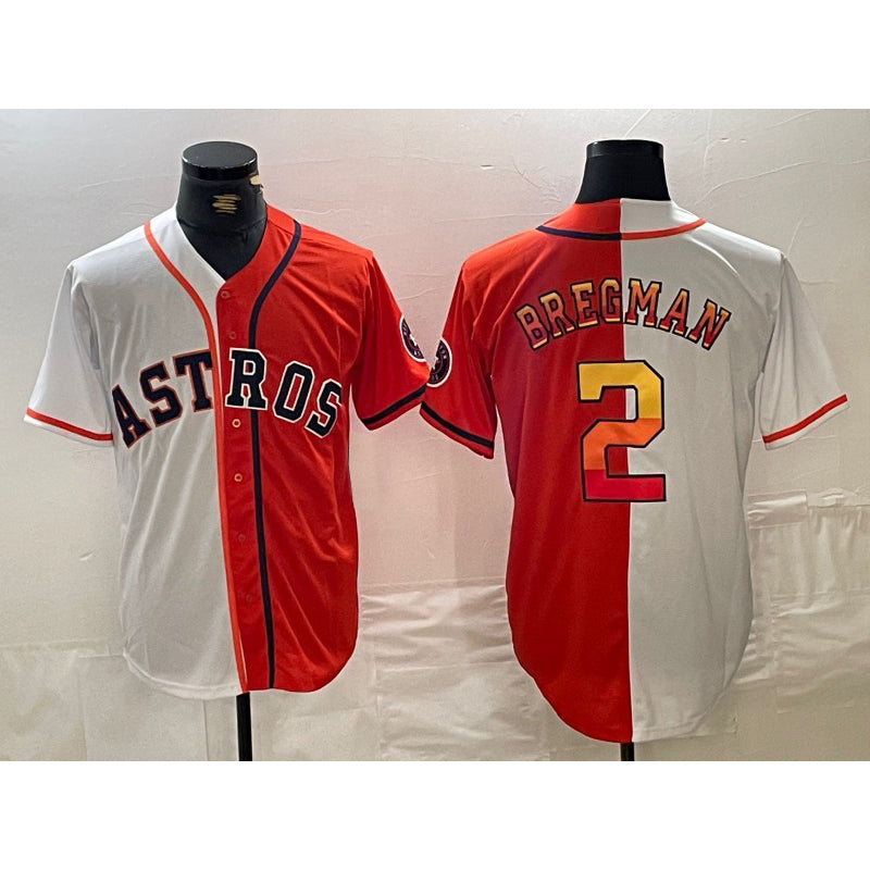 Houston Astros #2 Alex Bregman White Orange MASONITE Split Stitched Jersey 2