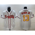 Atlanta Braves #13 Ronald Acuna Jr White Gold MASONITE 2021 World Series Champions Stitched Cool Base Jersey