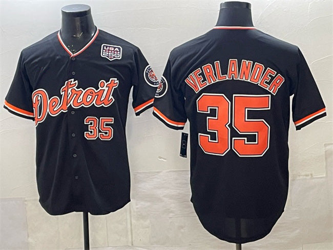 Detroit Tigers #35 Justin Verlander Navy MASONITE 2026 Alternate USA 250' Patch Vapor Premier Limited Stitched Jersey