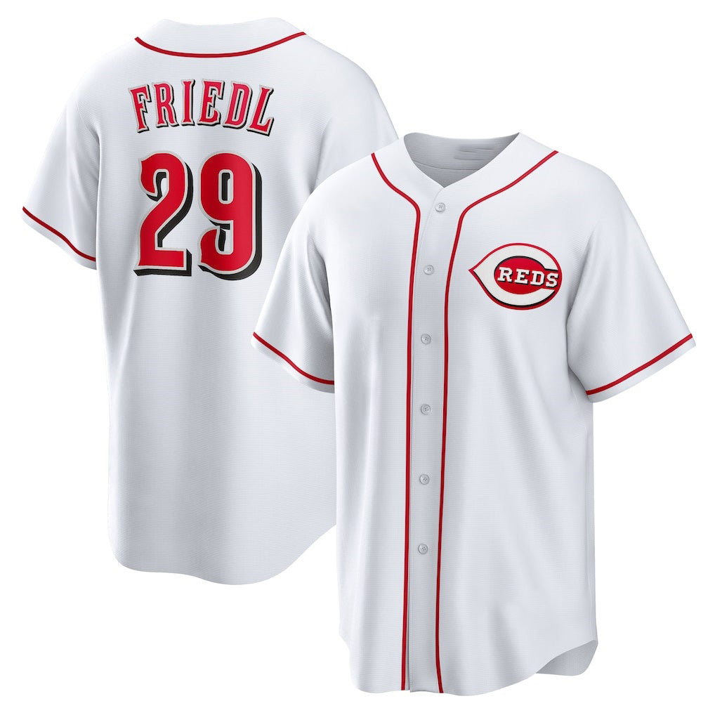 Cincinnati Reds #29 TJ Friedl White MASONITE Home Replica Jersey