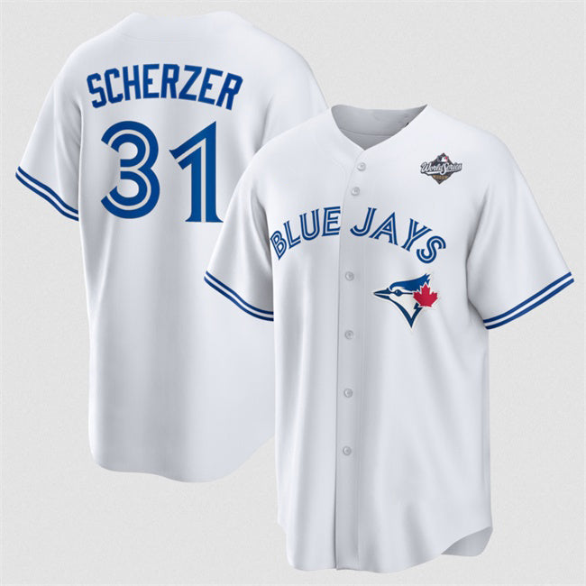 Toronto Blue Jays #31 Max Scherzer White MASONITE 2025 World Series Home Cool Base Stitched Jersey