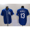 Kansas City Royals #13 Salvador Perez Blue MASONITE KC Cool Base Stitched Jersey
