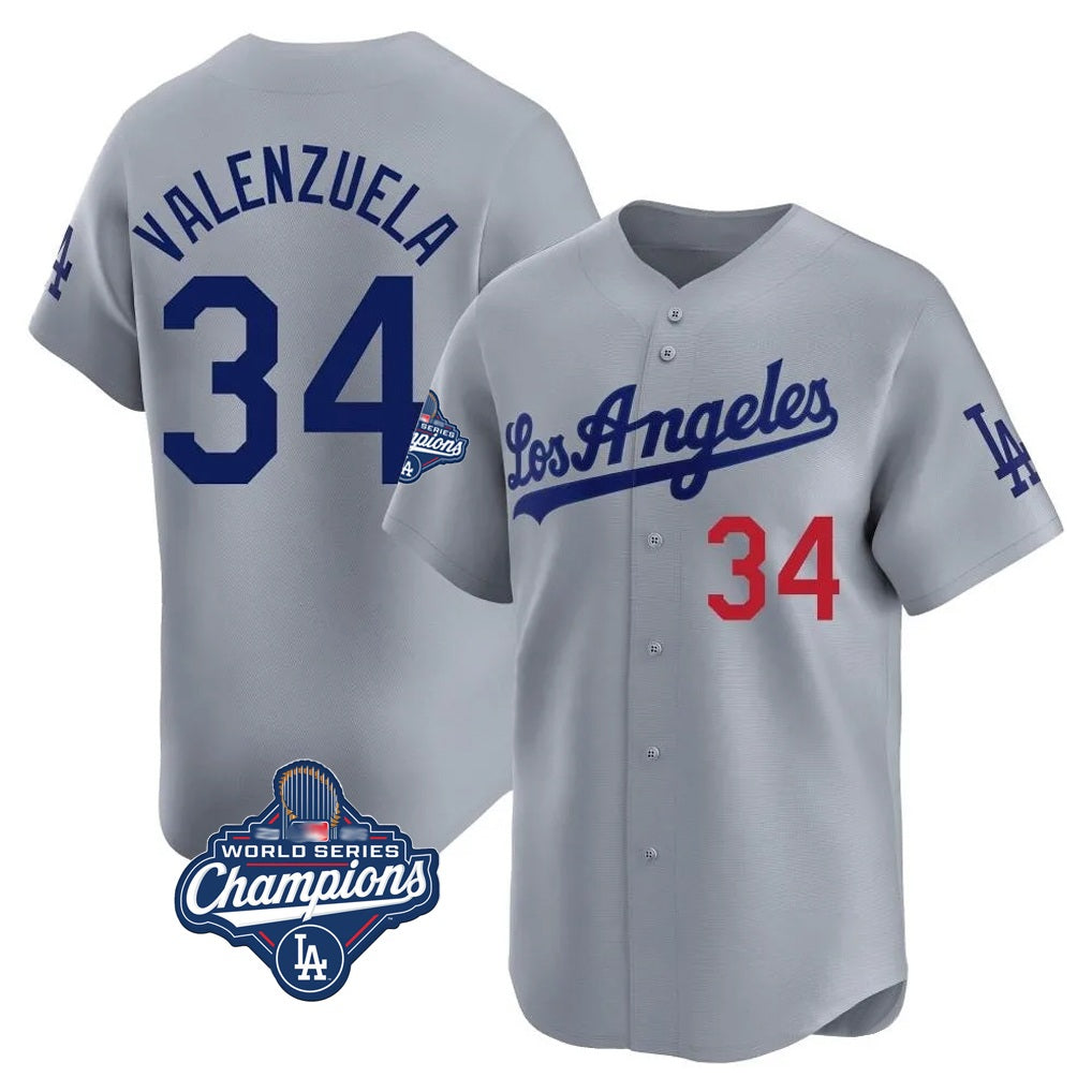 Los Angeles Dodgers #34 Fernando Valenzuela Player Gray MASONITE World Series Meet Limited Home Stitched Jerseys