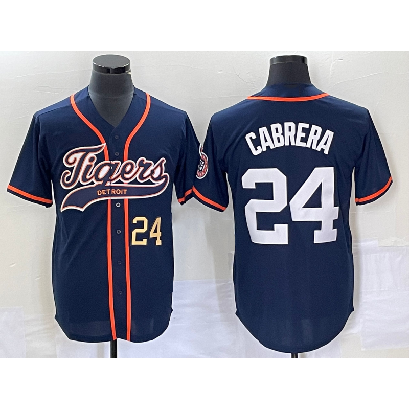 Detroit Tigers #24 Miguel Cabrera Number Navy Blue MASONITE Cool Base Stitched Jersey