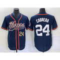 Detroit Tigers #24 Miguel Cabrera Number Navy Blue MASONITE Cool Base Stitched Jersey