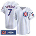 Chicago Cubs #7 Dansby Swanson White MASONITE Pinstripe 'Ryne Sandberg Tribute' Vapor Limited V3 Stitched Jersey