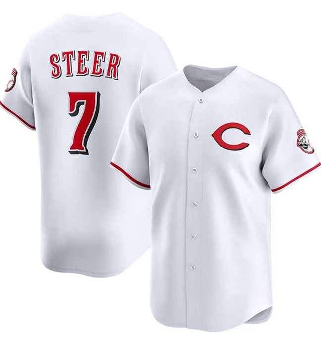 Cincinnati Reds #7 Spencer Steer White MASONITE 2025 Home Limited Stitched Jersey