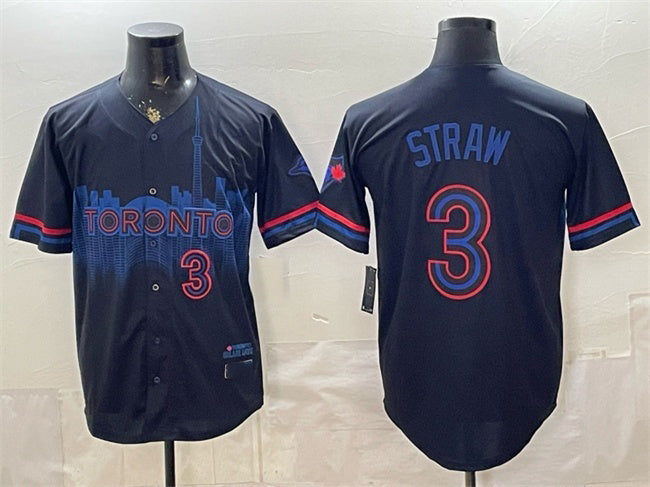 Toronto Blue Jays #3 Myles Straw Navy MASONITE 2024 City Connect Limited Stitched Jersey