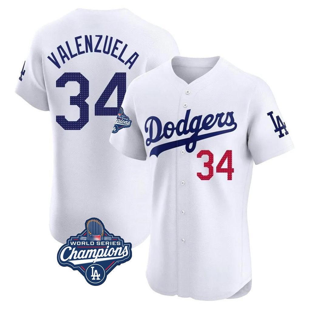 Los Angeles Dodgers #34 Fernando Valenzuela Player White MASONITE World Series Meet Limited Elite Home Stitched Jerseys